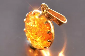 Vintage rose 14k 585 gold amber pendant vpab001